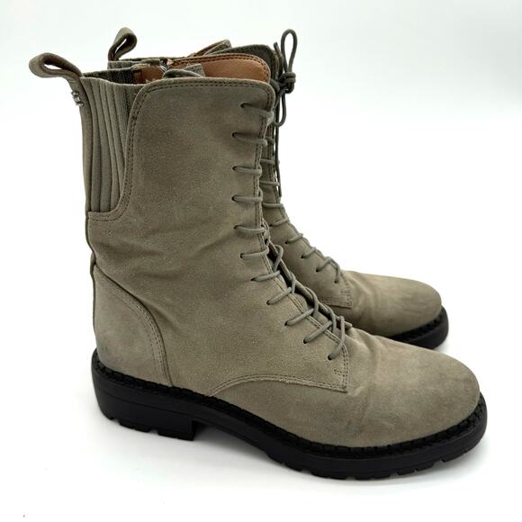 Sam Edelman Lex Suede Water Repellant Combat Zip Lace up Green Boots 7.5 - Picture 1 of 6